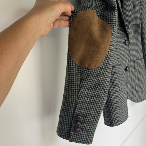 Wool blend blazer size EU38 grey green padded elbow NWOT pockets front lined - Picture 8 of 17